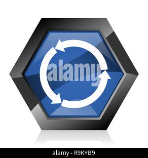 Rered blue round webyellow glossy web dark blue glossy hexagon geometric diamond vector web icon with reflection on white background. Modern design he Stock Vector