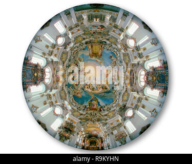 DE -  BAVARIA: Interior view of the Rococo Wieskirche through a fisheye lens Stock Photo