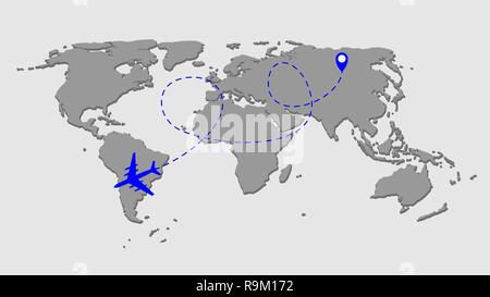 Airplane dotted flight background above world map. Vector Illustration EPS10 Stock Vector