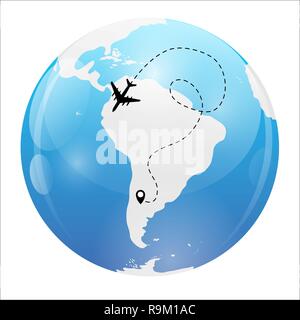Airplane dotted flight background above world map. Vector Illustration EPS10 Stock Vector