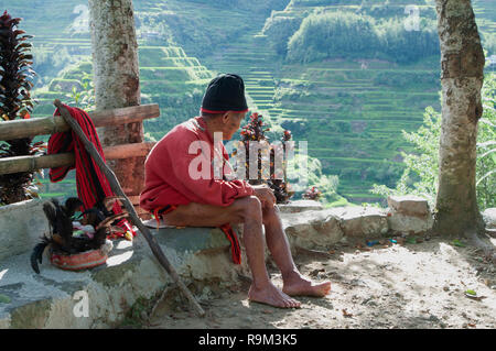 Old traditional man at Banaue Rice Terraces, Ifugao Province, Cordillera Region, Luzon, Philippines, Asia, South Asia, UNESCO World Heritage Stock Photo