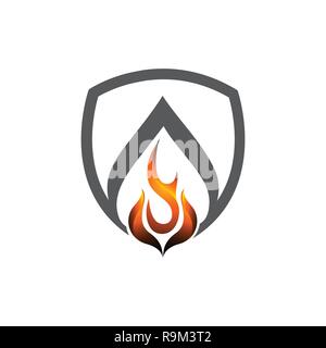 Abstract fire shield flamevector logo concept illustration logo template Stock Vector