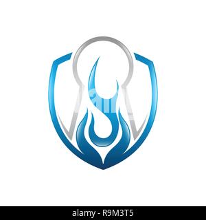 Fire key holo flame Logo Template vector icon Oil, gas and energy logo concept Stock Vector