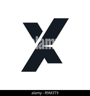 Initial X letter like butterfly. Origami emblem. X origami logo, like orange ribbon. Two elements make up the X letter. Contour option. Stock Vector