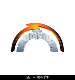 Gold Thunderbolt flash curved Orbit grey silver vector logo Stock Vector