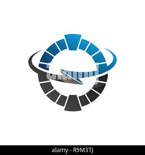 Dark blue Thunderbolt flash curved vector logo template Stock Vector