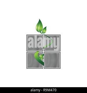 eco window logo with thin line house. concept of housing, alternative energy, innovation, insurance, environment, construction, villa. flat style tren Stock Vector