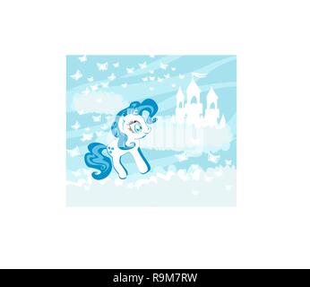 Magic unicorn in clouds Stock Vector