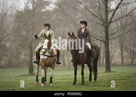 Members of the Albrighton & Woodland Hunt gather at Hagley Hall near Stourbidge in the West Midlands for the Boxing Day hunt. Stock Photo
