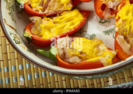 Cheesy Bacon Stuffed Mini Peppers, close up Stock Photo