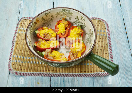 Cheesy Bacon Stuffed Mini Peppers, close up Stock Photo