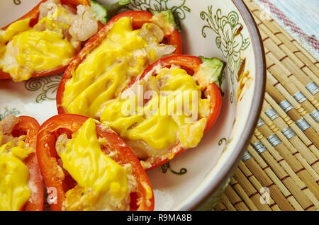 Cheesy Bacon Stuffed Mini Peppers, close up Stock Photo