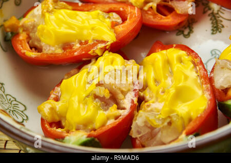 Cheesy Bacon Stuffed Mini Peppers, close up Stock Photo