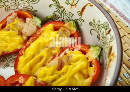 Cheesy Bacon Stuffed Mini Peppers, close up Stock Photo