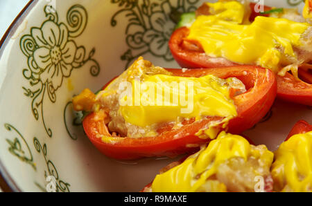 Cheesy Bacon Stuffed Mini Peppers, close up Stock Photo