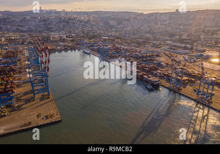 Haifa Industrial port aerial view Stock Photo
