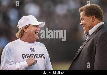 Oakland, California, USA. 10th Sep, 2012. Raiders Owner Mark Davis jokes with general manager Reggie McKenzie before the game on Monday, September 10, 2012, in Oakland California. Chargers defeated the Raiders 22-14. Credit: Al Golub/ZUMA Wire/Alamy Live News Stock Photo
