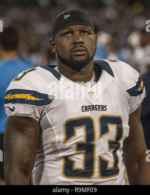 Oakland, California, USA. 10th Sep, 2012. San Diego Chargers running back Le'Ron McClain (33) on the sidelines on Monday, September 10, 2012, in Oakland California. Chargers defeated the Raiders 22-14. Credit: Al Golub/ZUMA Wire/Alamy Live News Stock Photo