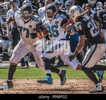 Oakland, California, USA. 15th Sep, 2013. Oakland Raiders free safety  Charles Woodson (24) tackles Jacksonville Jaguars tight end Clay Harbor  (86) on Sunday, September 15, 2013, in Oakland, California. The Raiders  defeated