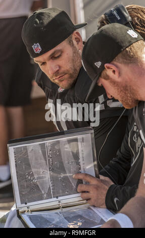 Oakland, California, USA. 29th Sep, 2013. Oakland Raiders quarterback Matt Flynn (15) studies pays on the sidelines on Sunday, September 29, 2013, in Oakland, California. The Redskins defeated the Raiders 24-14. Credit: Al Golub/ZUMA Wire/Alamy Live News Stock Photo