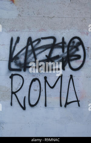 Rome Italy. 26th December 2018. A Nazi Swastika is spray painted on a wall by ultra Rome football fans with the rival team Lazio scrubbed out Credit: amer ghazzal/Alamy Live News Stock Photo