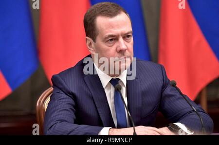 Moscow, Russia. 26th December, 2018. Russian Prime Minister Dmitry Medvedev during the year end meeting with government leaders and officials at the Kremlin December 26, 2018 in Moscow, Russia. Credit: Planetpix/Alamy Live News Stock Photo