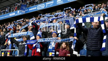 Duisburg, Deutschland. 23rd Dec, 2018. firo: 23.12.2018 Football, 2. Bundesliga, season 2018/2019 MSV Duisburg - SG Dynamo Dresden MSV fans are holding up their scarves. | usage worldwide Credit: dpa/Alamy Live News Stock Photo