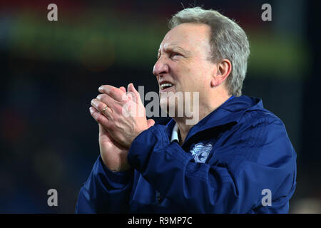 London, England - 26 December, 2018 Cardiff City manager Neil Warnock  during English Premier League between Crystal Palace and Cardiff City at Selhurst Park stadium , London, England on 26 Dec 2018. Credit Action Foto Sport  FA Premier League and Football League images are subject to DataCo Licence. Editorial use ONLY. No print sales. No personal use sales. NO UNPAID USE Stock Photo