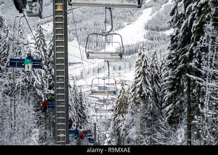 ski lift in the mountains Bukovel, the theme of mountain sports, skiing, Bukovel, Carpathian mountains Ukraine Stock Photo