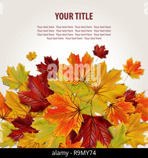 Beautiful autumn background with colorful maple leaves and place for text, vector illustration Stock Vector