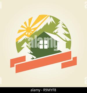 House in Mountains Logo sample, vector template Stock Vector