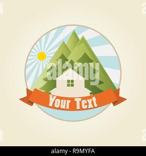 House in Mountains Logo sample, vector template Stock Vector