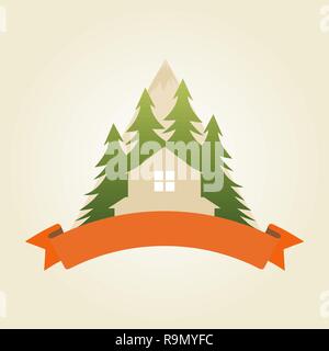 House in Mountains Logo sample, vector template Stock Vector