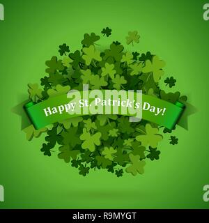 Abstract bright green clover leaves background for St. Patrick's Day, vector illustration Stock Vector