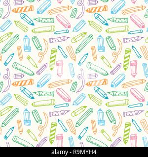 Back to school vector illustration with hand drawn school supplies doodles Stock Vector