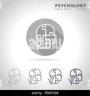 Psychology outline icon set, collection of puzzle head mind icons, vector illustration Stock Vector
