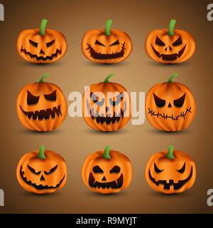 Set of Scary Halloween Pumpkins, vector illustration Stock Vector