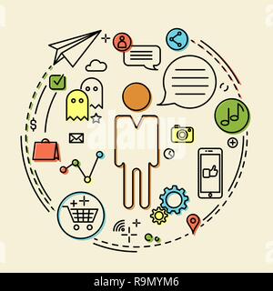 Creative concept business idea, connection, discovery, innovation and social life, outline design, vector illustration Stock Vector