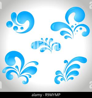 Set of abstract decorative water drops for design Stock Vector