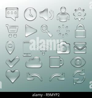 Transparent glossy isolated icon set, vector illustration Stock Vector