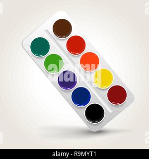 Watercolor paints in a box, vector illustration Stock Vector