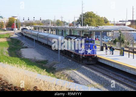 Raleigh, North Carolina, USA - November 23, 2018: Piedmont train service between Raleigh and Charlotte, NC. Operated by Amtrak. Stock Photo