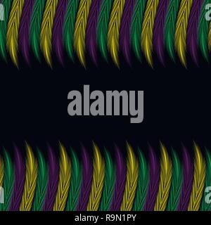 Mardi gras. Shrove Tuesday. Fat Tuesday. Template for invitation, ticket, banner. Top and bottom feather decor Stock Vector
