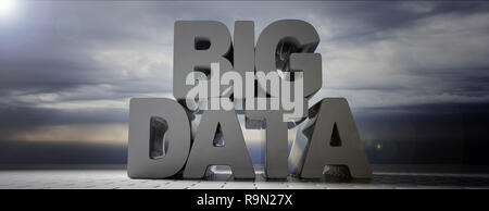 Big data text on grey cloudy sky background, banner. 3d illustration Stock Photo