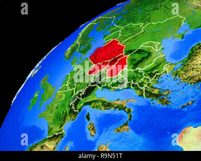 Visegrad Group from space. Planet Earth with country borders and extremely high detail of planet surface. 3D illustration. Elements of this image furn Stock Photo