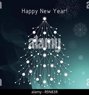 White fir tree made of connected lines and dots Stock Vector