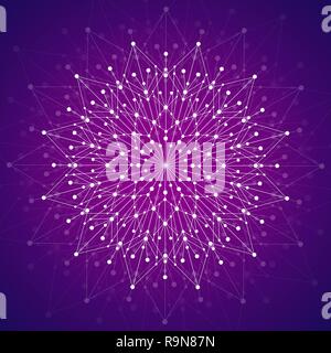 Geometric pattern with connected lines and dots. Vector illustration on violet background Stock Vector