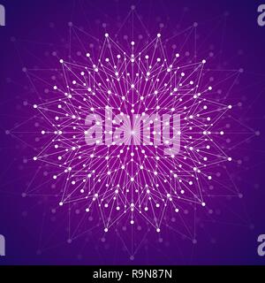 Geometric pattern with connected lines and dots. Vector illustration on violet background Stock Vector