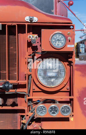 Headlight and meters on an old fire truck Stock Photo