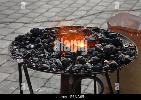Forge, brazier with hot coals Stock Photo